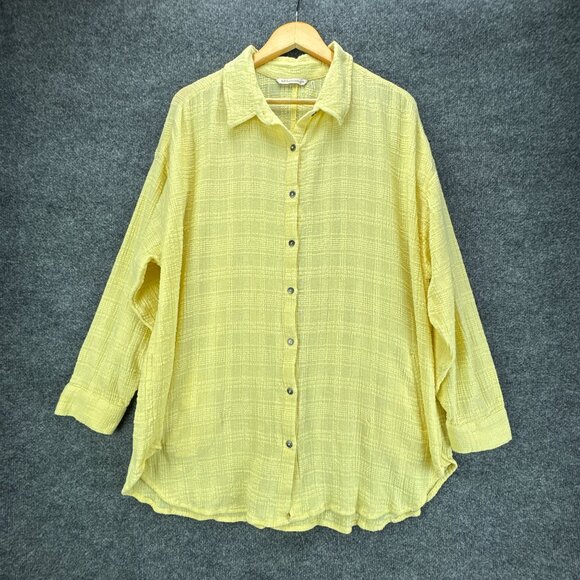 Soft‎ Surroundings Tunic Shirt Womens 3X Yellow Button Up Textured Gauze - Picture 1 of 15